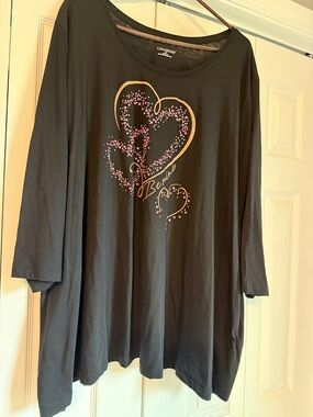Catherines Black Long-Sleeve Tunic with Pink & Gold Heart Design